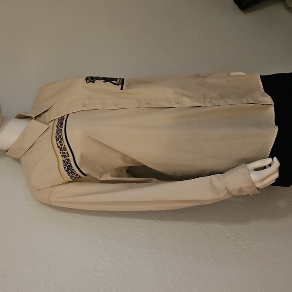 Vtg PGB 1980s Cheetah Beige Oversized  Long Sleeve Button Down Shirt - Picture 6 of 10